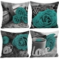 thumbnail image 1 of Teal Throw Pillows Covers for Couch 18x18 Set of 4 Flower Teal Decorative Throw Pillows Rose Dark Turquoise Pillows Covers for Bed Living Room Decor Linen Pillow Covers Spring Summer (Teal), 1 of 6