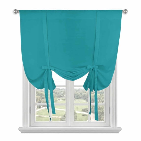 Teal Tie Up Curtains for Kitchen Windows,Adjustable Rod Pocket Valance 45 Inch Short, Turquoise Pure Teal Window Treatment Balloon Roman Blind Shade, 42" x 45"