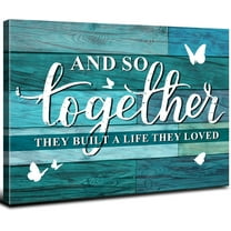 Teal Together Wall Art Rustic Family Signs Picture for Kitchen Living Room Inspirational Love Saying Poster Dining Room Decor Canvas Farmhouse Textured Painting Artwork Bedroom Home Decorations 12x16