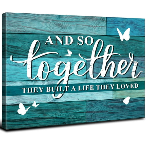 Teal Together Wall Art Rustic Family Signs Picture for Kitchen Living Room Inspirational Love Saying Poster Dining Room Decor Canvas Farmhouse Textured Painting Artwork Bedroom Home Decorations 12x16