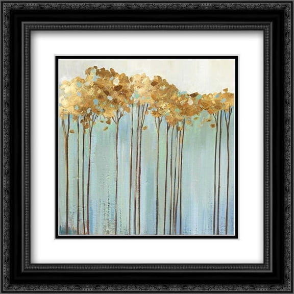 Teal Trees I 2x Matted 20x20 Black Ornate Framed Art Print by Pearce, Allison