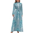 thumbnail image 1 of Teal Trees Pattern Women's Long Dress Long Sleeves Dress Vintage Dresses Party Maxi Dress High Waist Dress, 1 of 4