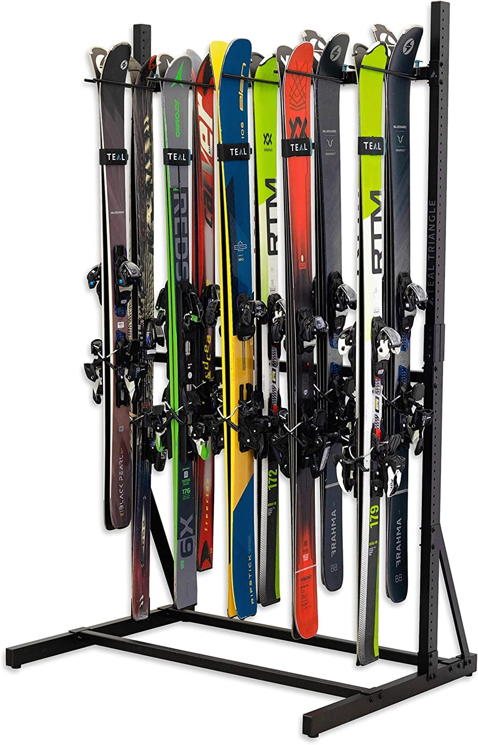 Teal Triangle Freestanding Ski Storage Rack for Garage, 10 Ski and Pole Organizer Floor Stand