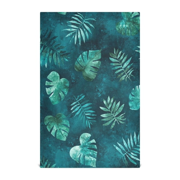 Teal Tropical Leaf Pattern Decorative Waffle Towel Kitchen Dishcloth 28x18in Multi-Use Tea Towel
