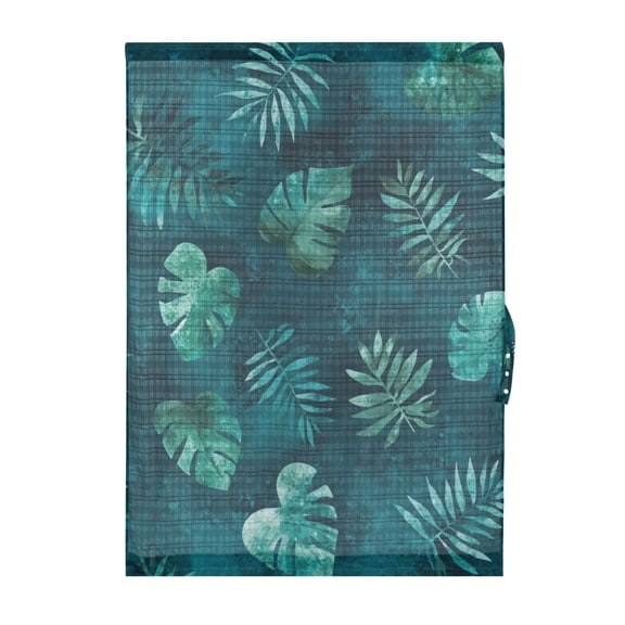 Teal Tropical Leaf Pattern Door Curtain 25x40in Privacy Mesh with UV Protection Tie Back Rod Pockets