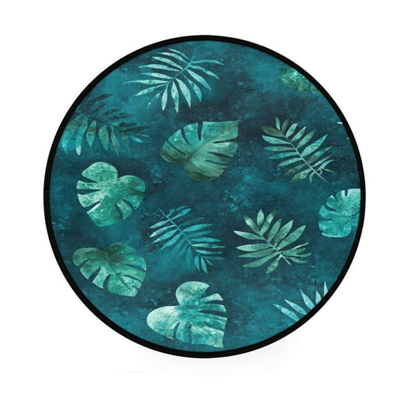 Teal Tropical Leaf Pattern Memory Foam Bath Mat 36" Absorbent Rug with Non Slip Base and 4 Bonus Pads