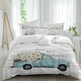 thumbnail image 1 of Teal Truck with Daisy Full Size Comforter Set, Spring Flower Plant Wood Grain Bedding for All Seasons, 4 Pcs Bed Set, 1Quiltcover (86"x86") ,1Sheet(80"x116"), 2Pillowcases (30"x20"), 1 of 9