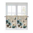 thumbnail image 1 of Teal Tulip Butterfly 2 Panel Kitchen Curtains for Small Windows, Beige Turquoise Floral Vintage Rustic Bathroom Tier Curtain, Short Window Treatment for Bedroom/Living Room 55"x36", 1 of 6