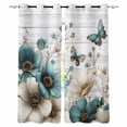 thumbnail image 1 of Teal Tulip Butterfly Blackout Curtains 63 Inches Long, Beige Turquoise Floral Grey Wooden Thermal Insulated Black Out Curtains, Darken Window Curtain Drapes for Bedroom Living Room 42"x63" 2 Panels, 1 of 9