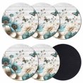 thumbnail image 1 of Teal Tulip Butterfly Coasters Set of 6, Absorbent Coasters for Drinks, Beige Turquoise Floral Grey Wooden Coaster for Desk Coffee Table Protection, Home Decor House Warming Gifts 4", 1 of 8