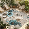 thumbnail image 1 of Teal Tulip Butterfly Outdoor Rug for Patio/Deck/Porch, Non-Slip Large Area Rug 4 x 6 Ft, Beige Turquoise Floral Farmhouse Wooden Indoor Outdoor Rugs Washable Area Rugs, Camping Rug Carpet Runner, 1 of 8