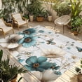 thumbnail image 1 of Teal Tulip Butterfly Outdoor Rug for Patio/Deck/Porch, Non-Slip Large Area Rug 6 x 9 Ft, Beige Turquoise Floral Grey Wooden Indoor Outdoor Rugs Washable Area Rugs, Camping Rug Carpet Runner, 1 of 8