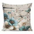 thumbnail image 1 of Teal Tulip Butterfly Pillow Covers 26x26 Inch Decorative Throw Pillow Cover, Beige Turquoise Floral Farmhouse Wooden Sofa Pillowcases Accent Cushion Case Home Decor Bedroom Living Room, 1 of 6