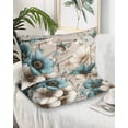 thumbnail image 1 of Teal Tulip Butterfly Queen Pillow Cases Set of 2 - Microfiber Bed Throw Pillow Covers, Beige Turquoise Floral Farmhouse Wooden Decorative Lumbar Pillow Cover with Envelope Closure for Sofa 20"x30", 1 of 6