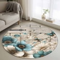 thumbnail image 1 of Teal Tulip Butterfly Round Area Rug 4Ft Washable Circle Rugs for Bedroom Dining Room, Beige Turquoise Floral Farmhouse Wooden Non-Slip Carpet Floor Mats Indoor Outdoor Carpet Runner Home Decor, 1 of 8