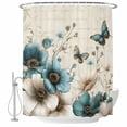 thumbnail image 1 of Teal Tulip Butterfly Shower Curtain, Waterproof Shower Curtains for Bathroom, Turquoise Floral Farmhouse Beige Washable Fabric Bathtub Curtain Set Bath Decor with 12 Hooks Extra Long 72"x96", 1 of 8