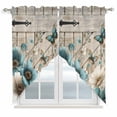 thumbnail image 1 of Teal Tulip Butterfly Swag Curtains for Kitchen/Bedroom/Living Room, Beige Turquoise Floral Farmhouse Wooden Scalloped Curtains 63 Inch Long, Window Swag Topper Curtains Valances 2 Panels Set 36"x63", 1 of 8