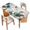 thumbnail image 1 of Teal Tulip Butterfly Table Cloths for 3 Foot Rectangle Tables, Beige Turquoise Floral Farmhouse Blue Patio Waterproof Elastic Fitted Tablecloths, Washable Rectangular Table Cover for Camping, 1 of 8