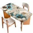 thumbnail image 1 of Teal Tulip Butterfly Table Cloths for 3 Foot Rectangle Tables, Beige Turquoise Floral Vintage Rustic Patio Waterproof Elastic Fitted Tablecloths, Washable Rectangular Table Cover for Camping, 1 of 8