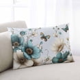 thumbnail image 1 of Teal Tulip Butterfly Throw Pillow Covers, Beige Turquoise Floral Blue Coastal Soft Breathable Pillow Cases with Invisible Zipper, Standard Pillowcases for Couch Bed Sofa Chair 20x26 Inches, 1 of 9
