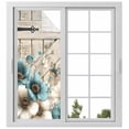 thumbnail image 1 of Teal Tulip Butterfly Window Privacy Film, Beige Turquoise Floral Farmhouse Wooden Static Cling UV Sun Blocking Heat Control Window Tint Day and Night, Non-Adhesive One Way Privacy Cover 23.6''x59'', 1 of 7