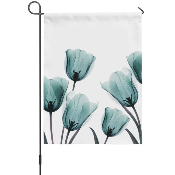 Teal Tulip Garden Flag 28x40 Inch X-ray Flower Transparent Floral Plant Double Sided Outdoor Garden Flags Welcome House Flag Decorative Yard Flags for Outside Holiday Decoration