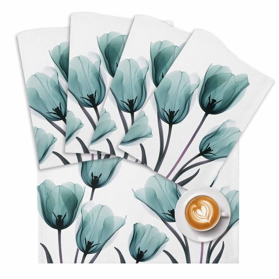 Teal Tulip Placemats Set of 1 X-ray Flower Transparent Floral Plant Place Mats Washable Table Mats for Party Kitchen Dining Decoration, 13 X 19 Inch
