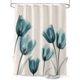 thumbnail image 1 of Teal Tulip Shower Curtain, Minimalist Modern Flower Art Linen Background Waterproof Shower Curtain Set with 12 Hooks Lightweight Washable Fabric Shower Curtains for Bathroom 72x72 Inches, 1 of 6
