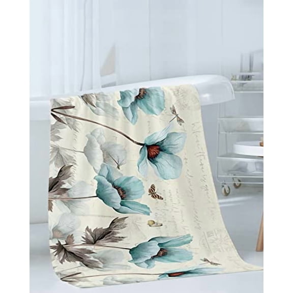 Teal Tulip Soft Absorbent Microfiber Bath Towels - Spring Floral Botanical Luxury Set for Bathroom & Kitchen - 1 Bath, 1 Hand, 1 Washcloth