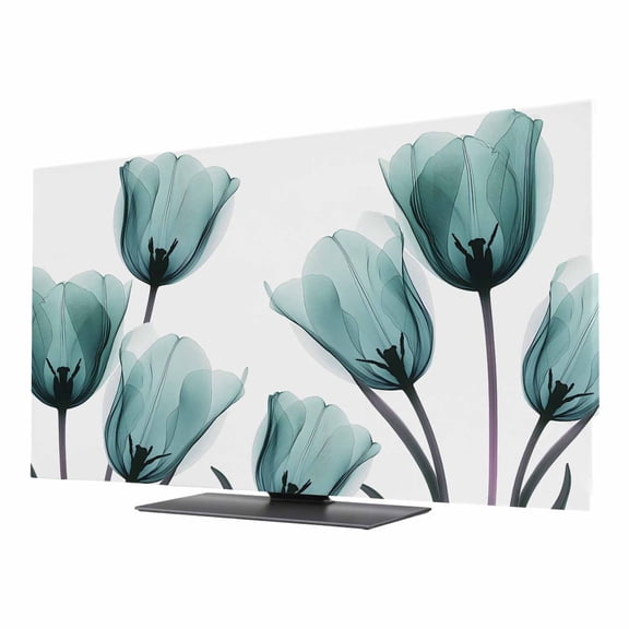 Teal Tulip TV Dust Cover 24 Inch, X-ray Flower Transparent Floral Plant Computer Monitor Cover Dustproof Stretchable Indoor TV Screen Protector for LED LCD Universal Monitors