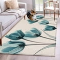 thumbnail image 1 of Teal Tulip Washable Area Rug 4x6 Minimalist Modern Flower Art Linen Background Low-Profile Large Area Rugs with Non Slip Backing Indoor Floor Carpet for Entrance Living Room Bedroom Home Office, 1 of 9
