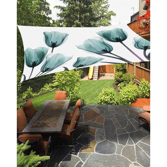 Teal Tulip Waterproof Sun Shade Sail X-ray Flower Transparent Floral Plant Outdoor Patio Sun Shades Canopy UV Block Waterproof Sunshade for Garden Backyard Deck Pergola 6.5x10 Ft