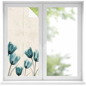 Teal Tulip Window Privacy Film 19.6x39.3in Minimalist Modern Flower Art Linen Background Decorative Window Film with Static Cling, UV Filtering Window Cling Privacy Film for Glass Doors and Windows