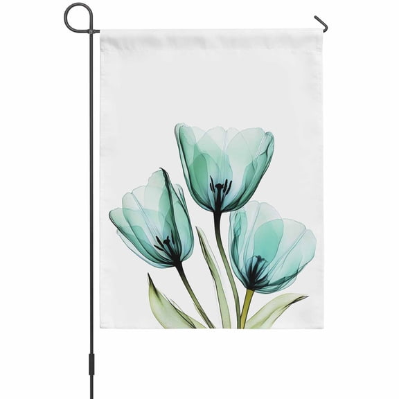Teal Tulips Garden Flag 12x18 Inch Transparent Floral Botanical Leaf Flower Double Sided Outdoor Garden Flags Welcome House Flag Decorative Yard Flags for Outside Holiday Decoration