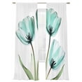 thumbnail image 1 of Teal Tulips Sheer Curtains for Living Room Bedroom, Light-filtering Sheer Curtain, Floral Green Leaf Rod Pocket Voile Window Treatment Drapes, 52’’Wx108’’L, 2 Panels Set, 1 of 7