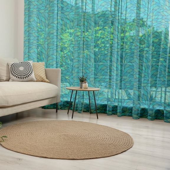 Teal Tulle Curtains with Rod Pocket, Abstract Wave Design with Colorful Design Ocean Themed Marine Life Pattern Print, Sheer Drape for Wedding Party 2 Panels, 7 Sizes, Mint Green Blue, by Ambesonne