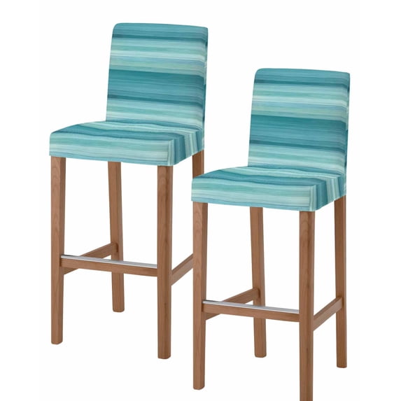 Teal Turquoise Aqua Ombre Bar Stool Covers Set of 2, Contemporary Abstract Lines Stretch Washable Bar Chair Covers with Backs, Removable Pub Counter Height Chair Cover for Kitchen Dining Room Cafe