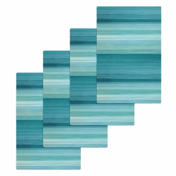 Teal Turquoise Aqua Ombre Hand Towels Set,Waffle Weave Kitchen Towels 4 Pieces,Contemporary Abstract Lines Microfiber Hair Face Bath Tea Towel Absorbent Quick Drying Cleaning Dish Cloths,15.7"x23.6"