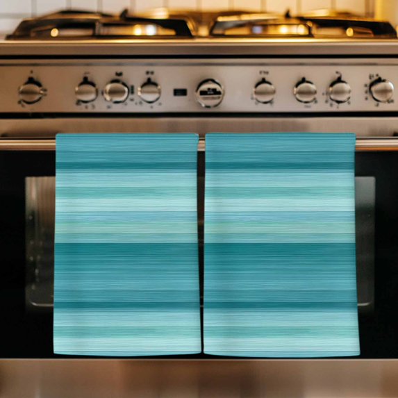 Teal Turquoise Aqua Ombre Kitchen Towels Set of 4, Contemporary Abstract Lines Absorbent Dish Towels for Kitchen, Microfiber Hand Towel, Quick Drying Tea Towel for Cleaning Decorative Dishcloths