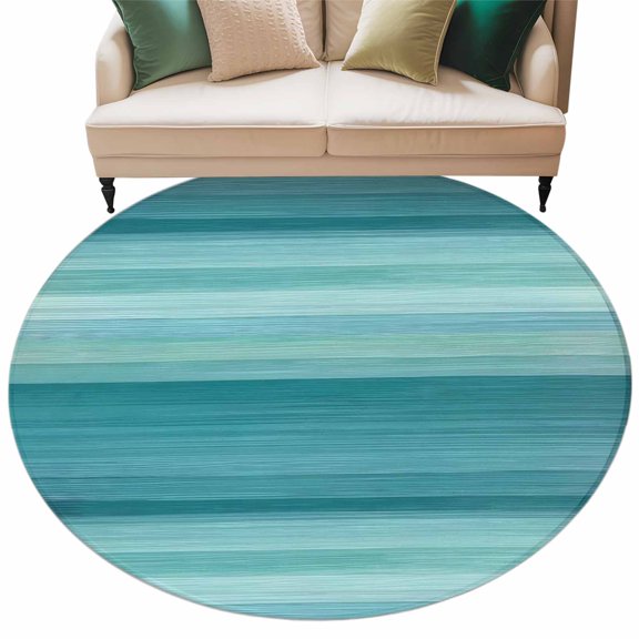 Teal Turquoise Aqua Ombre Large Area Rugs for Bedroom Living Room, Soft Non Slip Carpet Bedside Rug, Contemporary Abstract Lines Round Floor Cover Kitchen Accent Rug 8' for Dining Room/Office