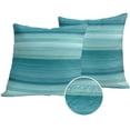 thumbnail image 1 of Teal Turquoise Aqua Ombre Outdoor Pillow Covers 16x16 Set of 2,Waterproof Patio Throw Pillowcase Protectors,Contemporary Abstract Lines Decorative Pillow Shams Cushion Covers for Seat Bed Couch Sofa, 1 of 8
