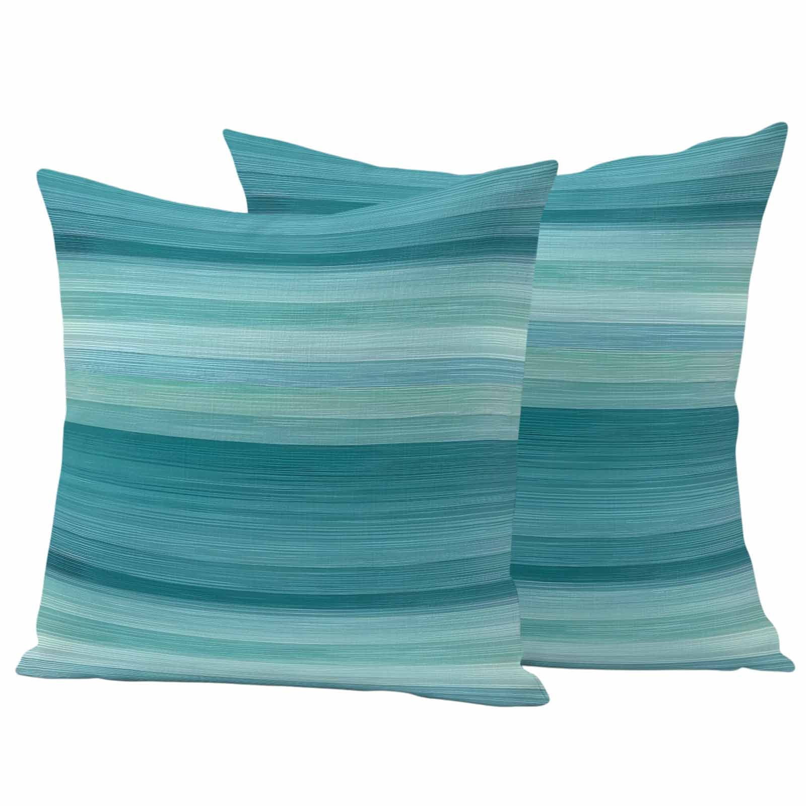 Teal Turquoise Aqua Ombre Outdoor Waterproof Pillow Covers, Contemporary Abstract Lines Decorative Square Throw Pillowcase Sofa Cushion Sham for Patio/Couch/Chair, 20"x20" 2 Pack