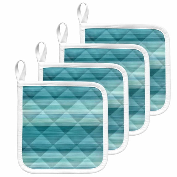 Teal Turquoise Aqua Ombre Pot Holders for Kitchen Heatproof Potholder, 4 Pack Contemporary Abstract Lines Hot Pads Multipurpose Oven Pads Cloth Potholders Trivet for Cooking and Baking