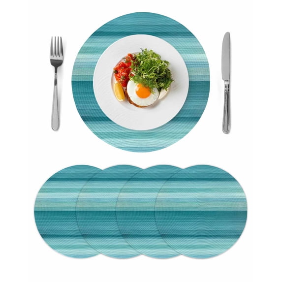 Teal Turquoise Aqua Ombre Round 15 Inch Placemats Set of 4, Contemporary Abstract Lines HeatResistant Non Slip Place Mats for Dining Table, Wipeable Braided Kitchen Table Mats for Housewarming