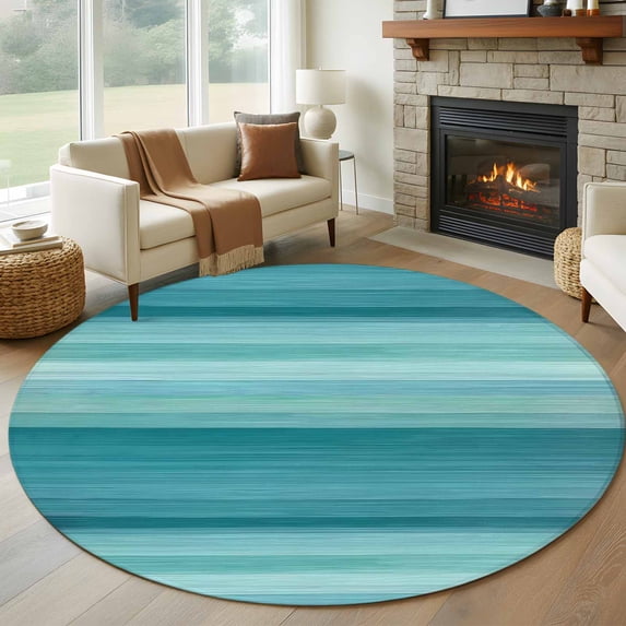 Teal Turquoise Aqua Ombre Round Area Rug 5 FT, Non Slip Bedroom Rugs, Contemporary Abstract Lines Washable Soft Circular Carpet Non-Shedding Floor Mat for Kitchen Dining Room Foyer Balcony Dorm