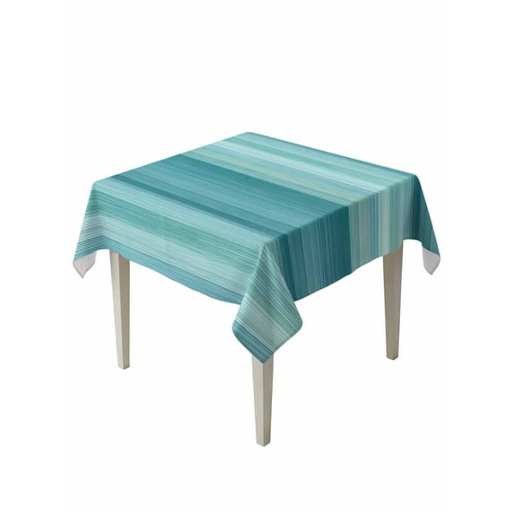 Teal Turquoise Aqua Ombre Table Cloth, Contemporary Abstract Lines Waterproof Tablecloth for Square Tables, Reusable Washable Fabric Table Cover for Restaurant Kitchen Dining Tables 54"x54"