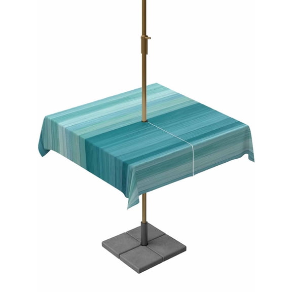 Teal Turquoise Aqua Ombre Table Cloth Rectangle Outdoor Tablecloth, Contemporary Abstract Lines Waterproof Table Cover with Umbrella Hole and Zipper for Party/Dining/Patio/Wedding 54x54 Inch