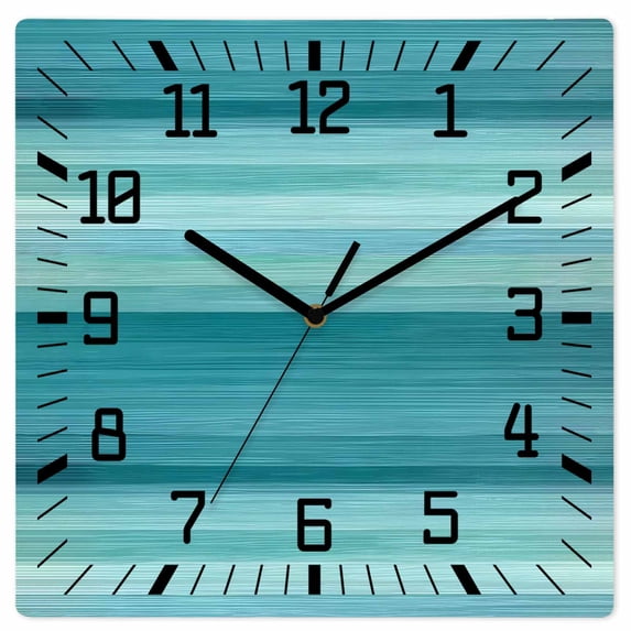 Teal Turquoise Aqua Ombre Wooden Wall Clock Silent Non Ticking, Contemporary Abstract Lines Square Wall Clocks Battery Operated, Decor Clock for Home Office, Living Room, Kitchen, 10 Inch