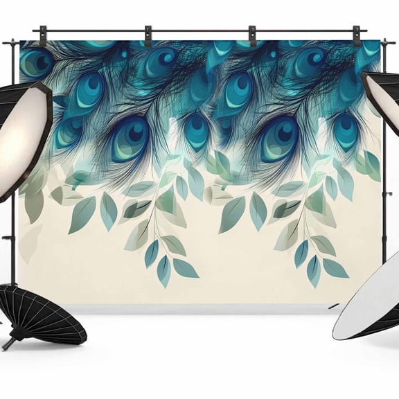 Teal Turquoise Backdrop for Photoshoot,Photography Photo Studio Background Wall Backdrop,Peacock Feathers Aesthetics Eucalyptus Back Drop Banner Panel for Portraits Wedding Party Live Streaming 7x5Ft