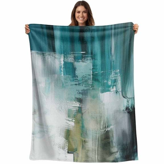 Teal Turquoise Blanket Soft Cozy Warm Throw Blanket for Couch, Plush Fuzzy Flannel Fleece Blankets for Sofa, Modern Abstract Minimalism Ombre Art Bed Blankets Lightweight Gifts for Women, 30"x40"